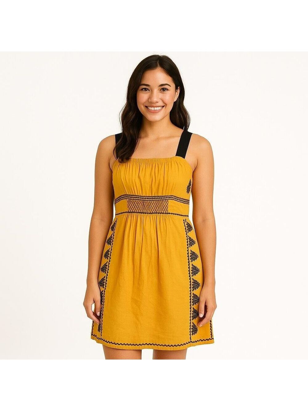 Anthropologie Floreat Yellow Strappy Dress Size 4 Lined Side Zip Boho Gypsycore